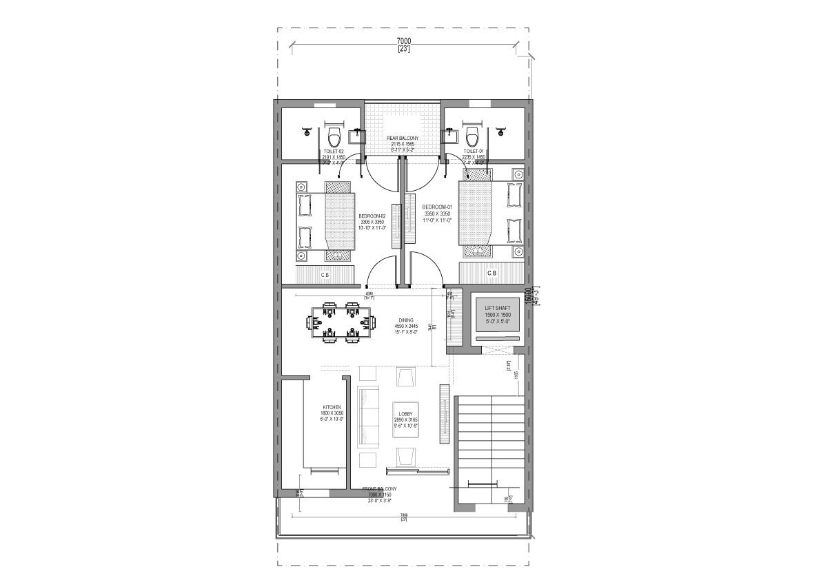 Block B - 2BHK Layout Plan